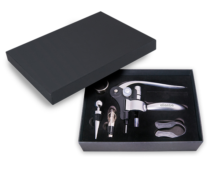 Set de Vino Chalet A2310 Negro (Accesorios: acero inoxidable // estuche: cartón)