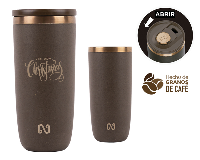 Termo Doble Pared de Grano de Café Nayad Neo -Tapa Deslizable A2868 Café (Exterior: granos de café / interior: acero inoxidable)