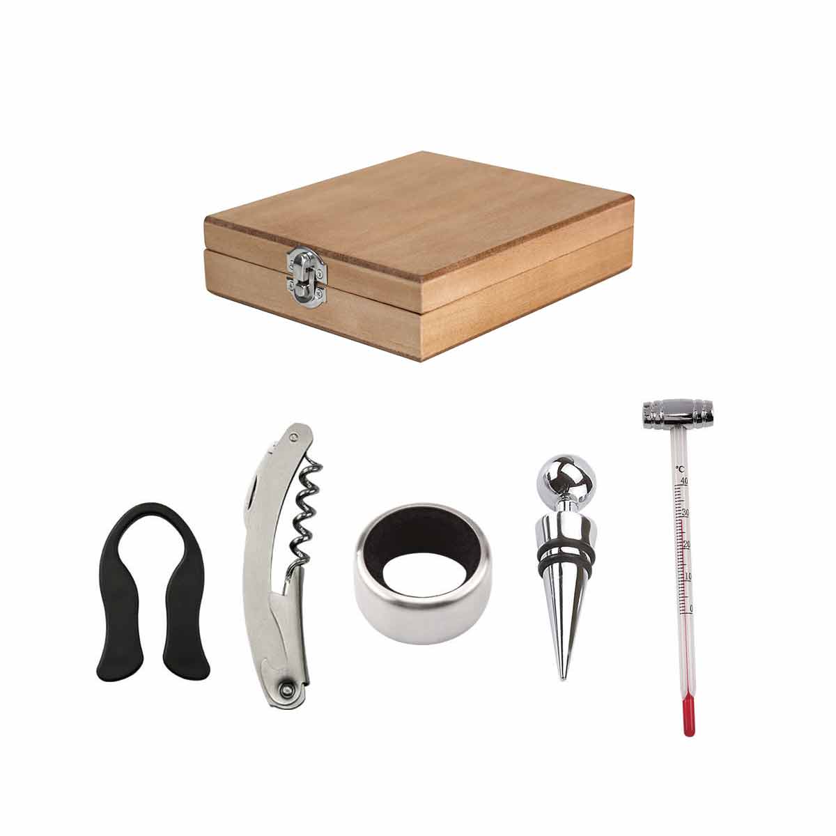 851091 BE – Set para Vinos Mediterráneo Beige (Beige / madera / metal)