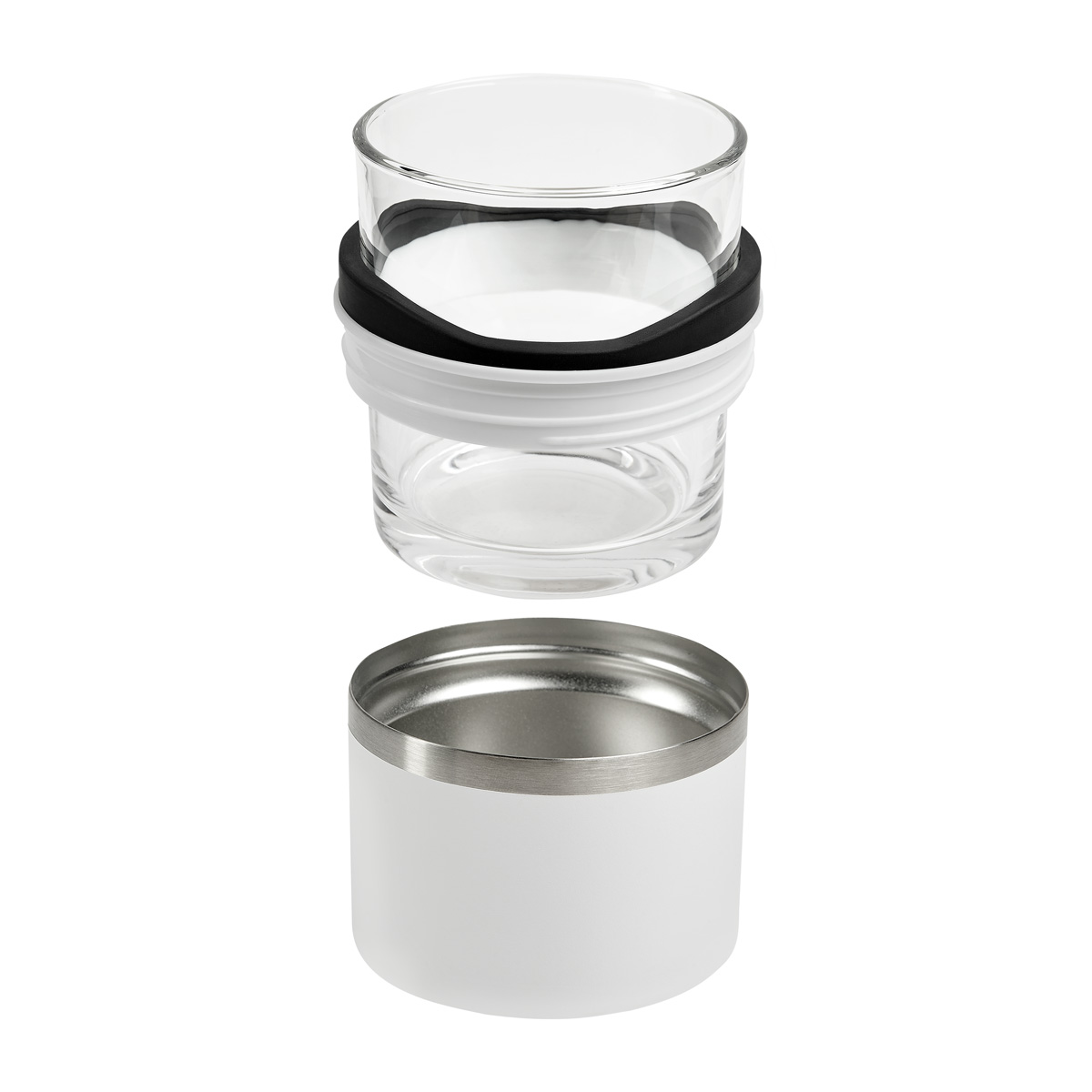 BAR 039 B – Vaso Whiskero Basile Blanco (Blanco / acero inoxidable / vidrio / rubber)