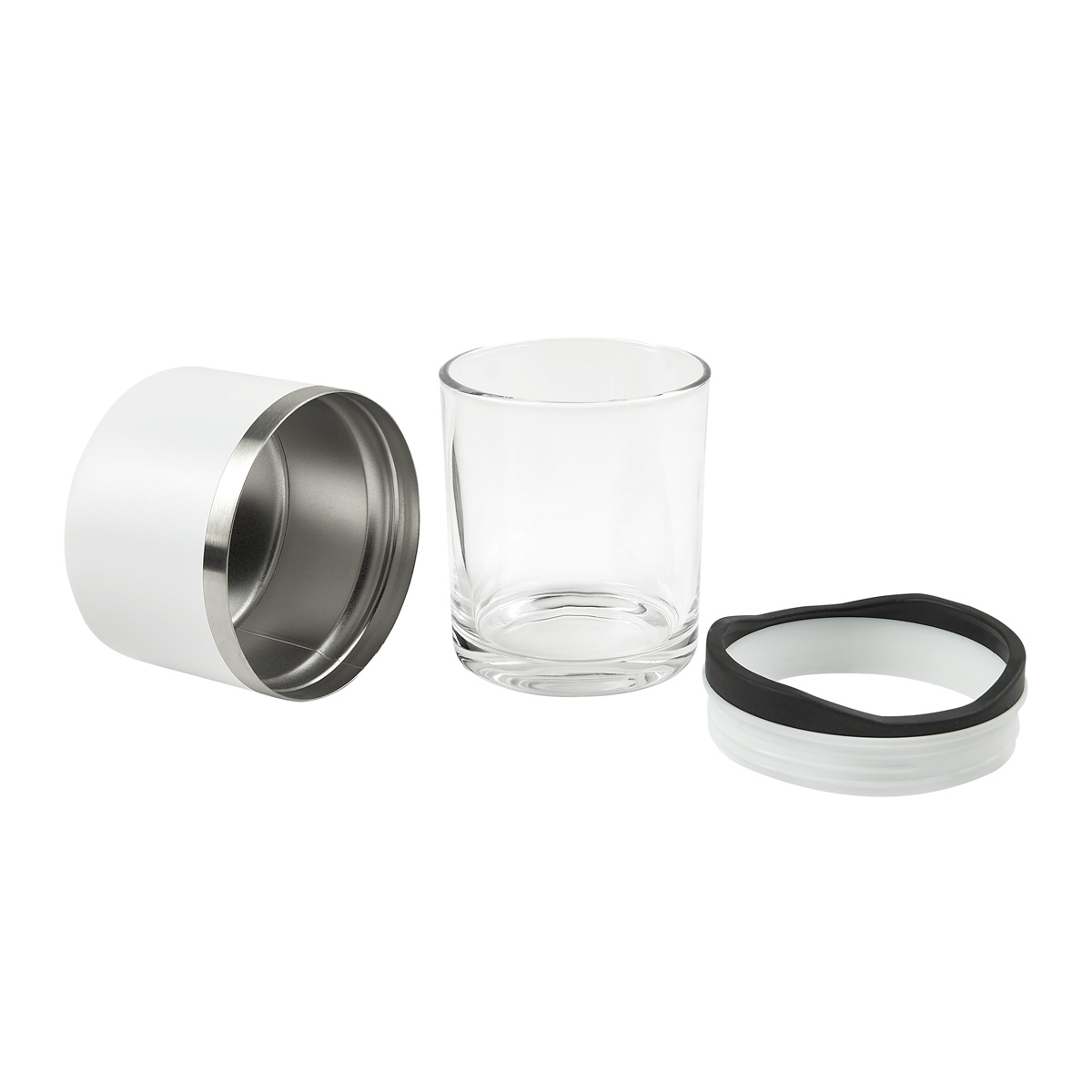 BAR 039 B – Vaso Whiskero Basile Blanco (Blanco / acero inoxidable / vidrio / rubber)