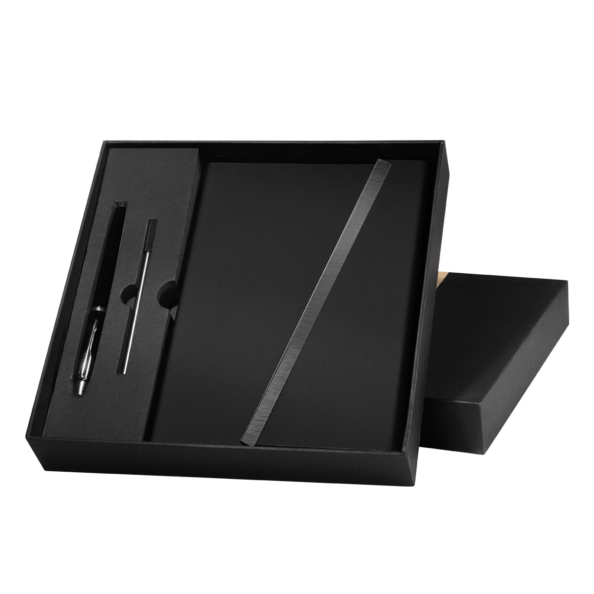 HL 9041 N – Set de Libreta Jinsei Negro (Negro / curpiel y metal libreta / acero inoxidable boligrafo)