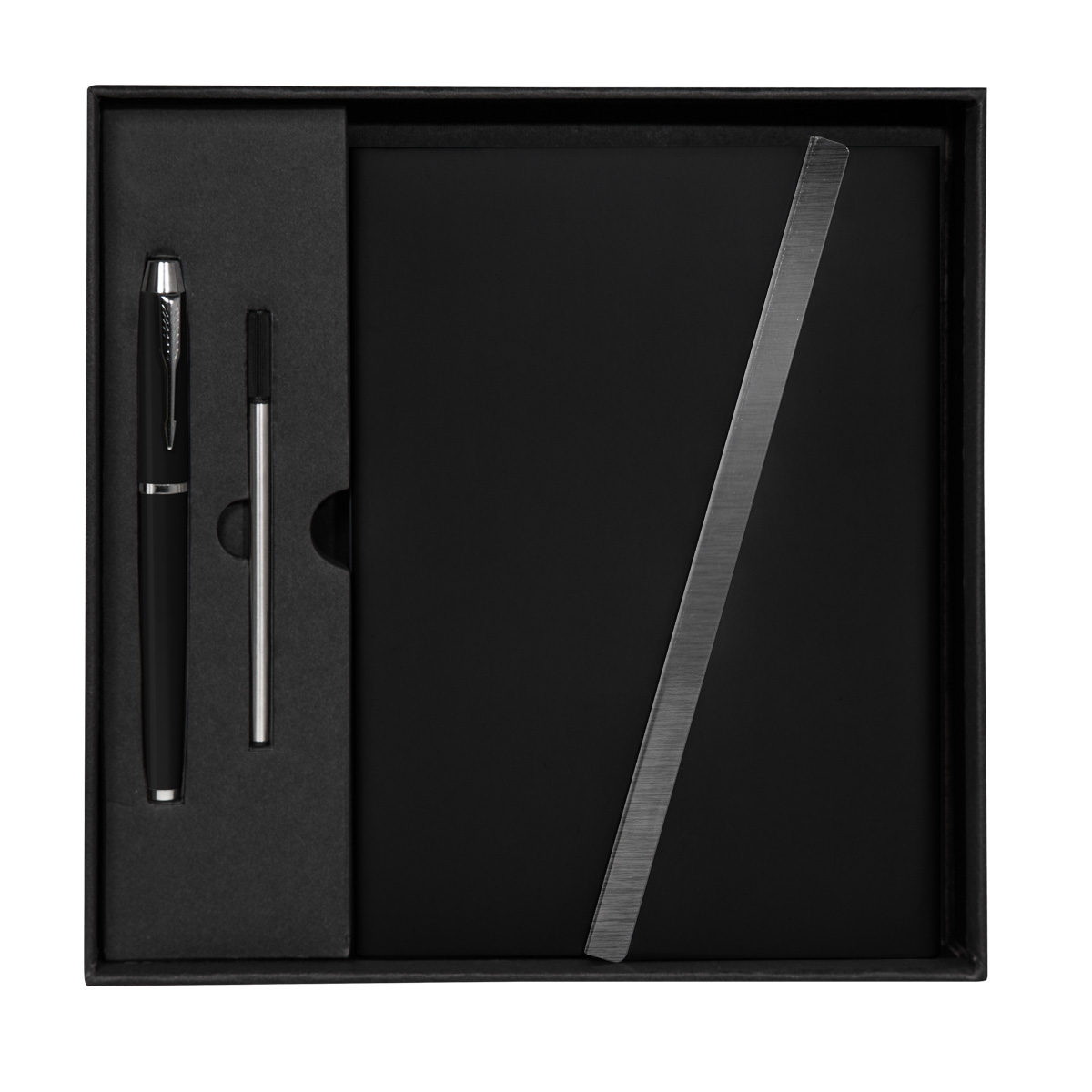 HL 9041 N – Set de Libreta Jinsei Negro (Negro / curpiel y metal libreta / acero inoxidable boligrafo)