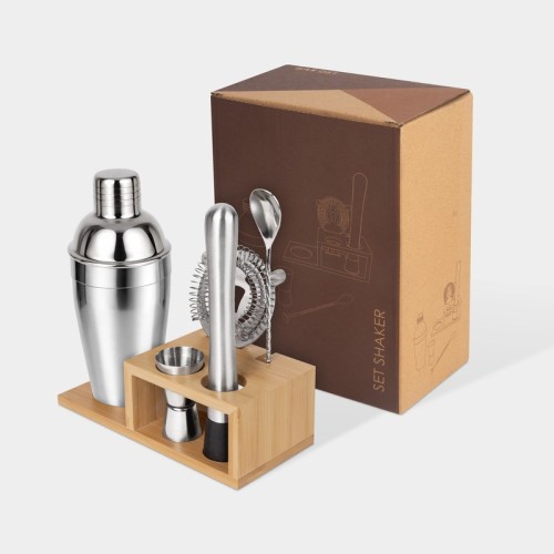 Set Set Shaker Korai BAR 051 S Plata (BAR051S – acero inoxidable / madera – articulo promocional)