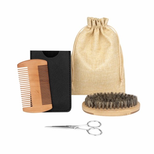 Accesorios para Viaje Set de Cuidado para Barba Mivor KIT 056 BE Beige (KIT056BE – poliester / nylon / bambu / madera / metal / pu – articulo promocional)