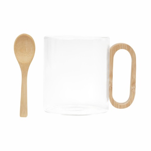 Tazas Taza Soki Blanco TAZ 074 B Blanco (TAZ074B – vidrio borosilicato / bambu – articulo promocional)