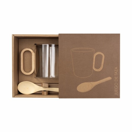 Tazas Taza Soki Blanco TAZ 074 B Blanco (TAZ074B – vidrio borosilicato / bambu – articulo promocional)