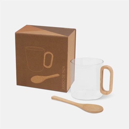 Tazas Taza Soki Blanco TAZ 074 B Blanco (TAZ074B – vidrio borosilicato / bambu – articulo promocional)